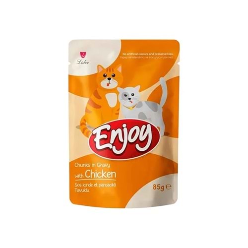 Enjoy Pouch Sos İçinde Et Parçacıklı Tavuklu Yetişkin Kedi Maması 85 gr