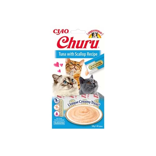 Churu Cream Ton Balıklı ve Deniz Taraklı Kedi Ödül Kreması 4x14 GR.