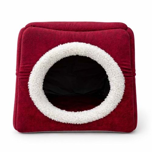 Üç Fonksiyonlu Peluş Yuva Kırmızı Yatak 42X42X40 Cm