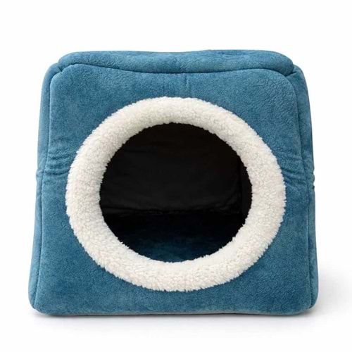 Üç Fonksiyonlu Peluş Yuva Mavi Yatak 42X42X40 Cm