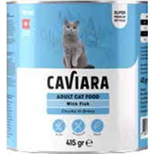 Caviara Sos İçinde Et Parçacıklı Balıklı Yetişkin Kedi Maması Konservesi 415 gr