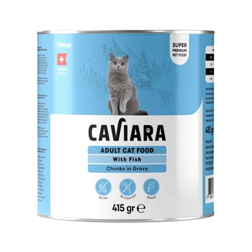 Caviara Sos İçinde Et Parçacıklı Balıklı Yetişkin Kedi Maması Konservesi 415 gr