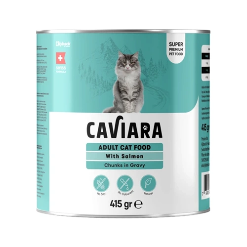 Caviara Sos İçinde Et Parçacıklı Somonlu Yetişkin Kedi Maması Konservesi 415 gr