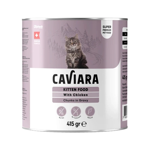 Caviara Sos İçinde Et Parçacıklı Tavuklu Yavru Kedi Maması Konservesi 415 gr