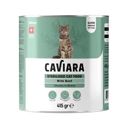 Caviara Sos İçinde Et Parçacıklı Dana Etli Kısır Kedi Maması Konservesi 415 gr