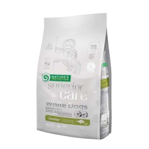 Nature's Protection SC Beyaz Tüylü Köpekler için Alabalıklı Tahılsız Küçük Irk Yavru Köpek Maması 1,5kg