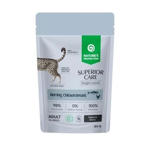 Nature’s Protection SC Ringa Balıklı & Tavuk Göğüslü Kilo Kontrolü İçin Sos İçinde Yaş Kedi Maması 85g