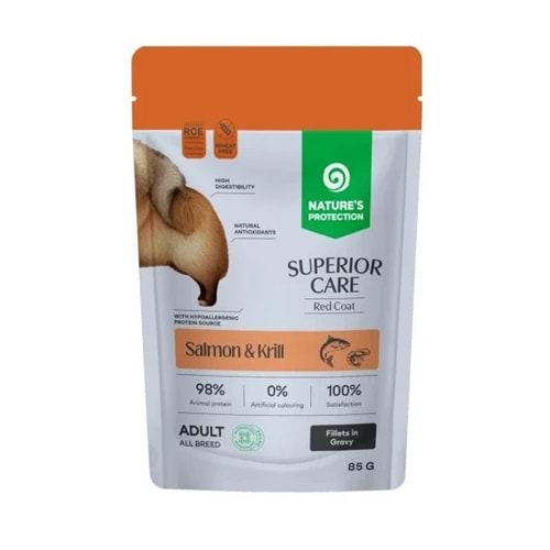 Nature’s Protection SC Kızıl Tüylü Köpekler İçin Somonlu & Krilli Sos İçinde Yaş Köpek Maması 85g