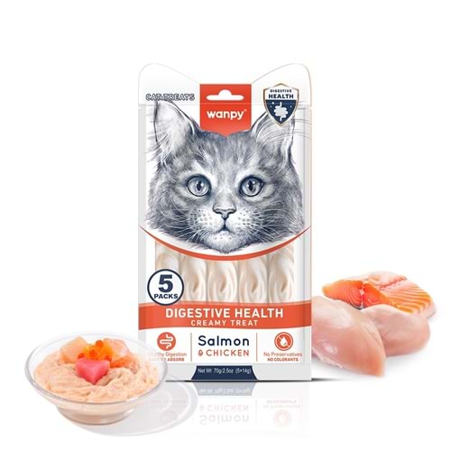 Wanpy Digestive Health Somon Balığı&Tavuk F.Krema Ödül 5X14Gr