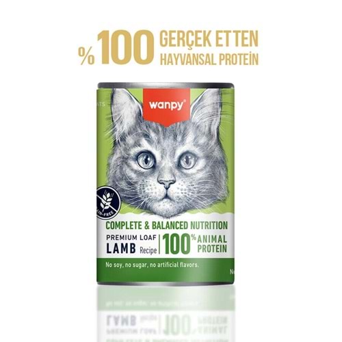 Wanpy Tahılsız Kedi %100 Gerçek Et 375 Gr Kuzulu Konserve