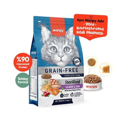 Wanpy Tahılsız Somon&Tuna Kısırlaştırılmış Kedi Maması 1,5 Kg