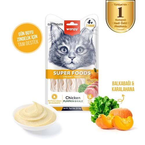Wanpy Superfood Balkabağı&Kara Lahanalı Krema Kedi Ödül 5X14 Gr