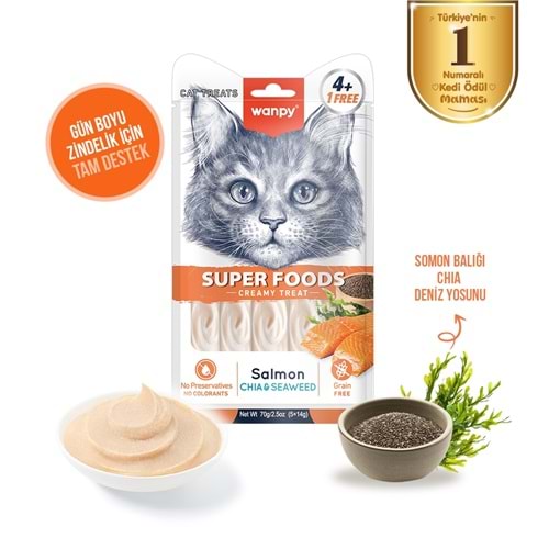 Wanpy Superfood Somonlu Chia&Deniz Yosunlu Krema Kedi İödülü 5X14 Gr