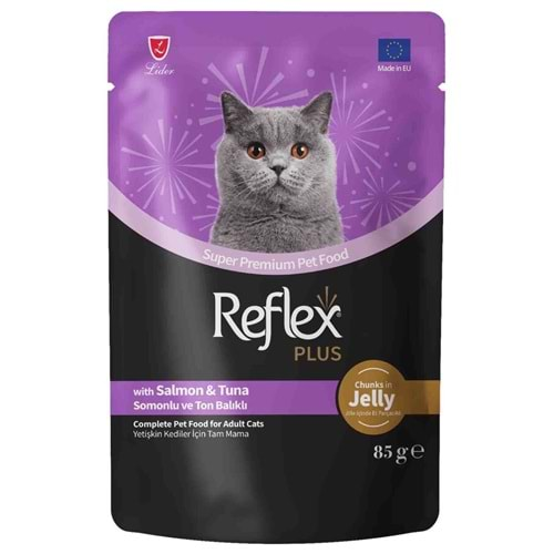 Reflex Plus Jöle İçinde Et Parçacıklı Somonlu&Ton Balıklı Yetişkin Kedi Maması 85 G