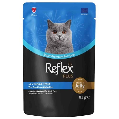 Reflex Plus Jöle İçinde Et Parçacıklı Ton Balıklı&Alabalıklı Yetişkin Kedi Maması 85 G