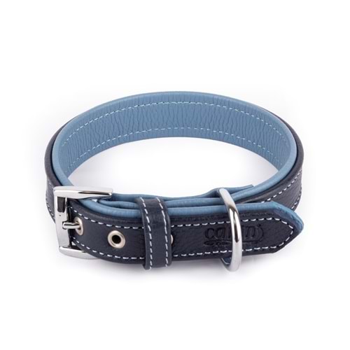 Canini Flotter Deri Lacivert-Turkuaz Köpek Tasması 2,5 Cm 32-41 Cm S