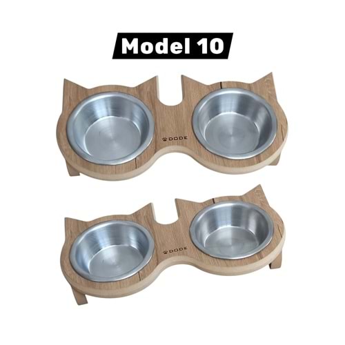 Ahşap Standlı İkili Mama Kabı Kedi Kulak