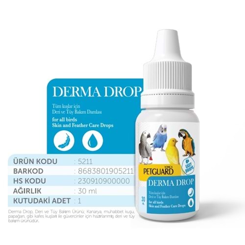 Petguard Kuş Vit Derma Support 30Ml