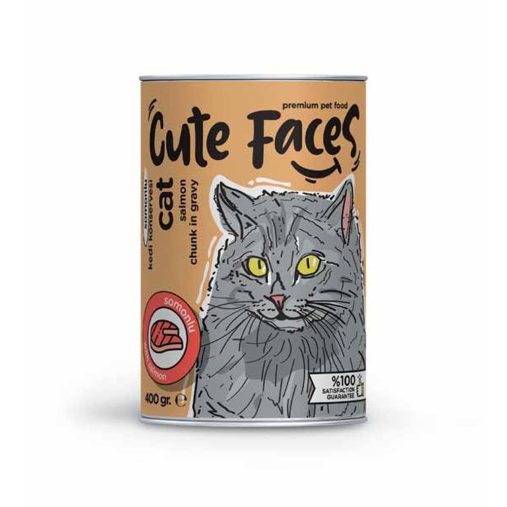 Cute Faces Somonlu Parça Etli Soslu Yetişkin Kedi Konservesi 400 Gr