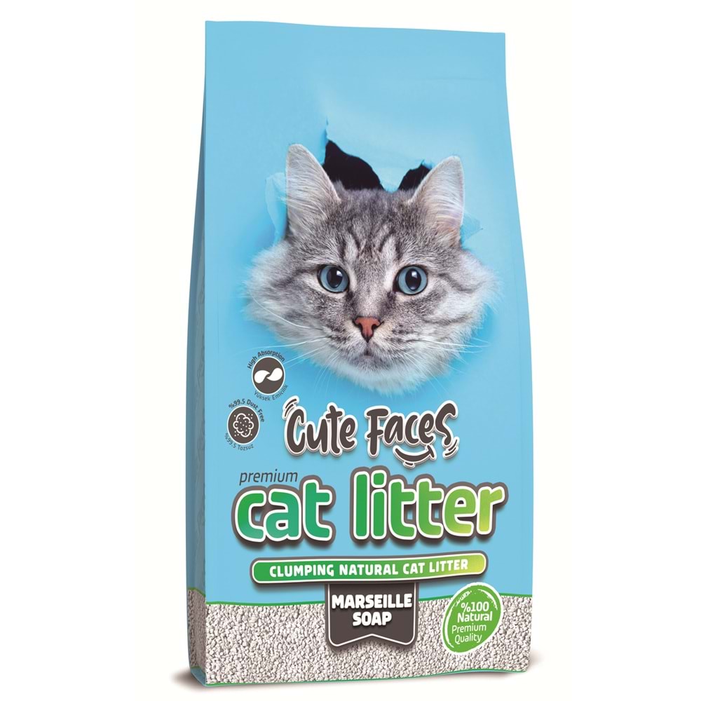 Cute Faces Marsilya Sabun Kokulu Topaklanan İnce Taneli Kedi Kumu 10L.