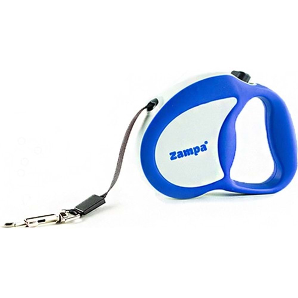 Zampa Galera Şerit Otomatik Köpek Gezdirme Tasması, 4M, S White-Blue