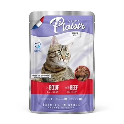 Plaisir Sığır Etli Hindili Pouch Konserve Kedi Maması 100 Gr.