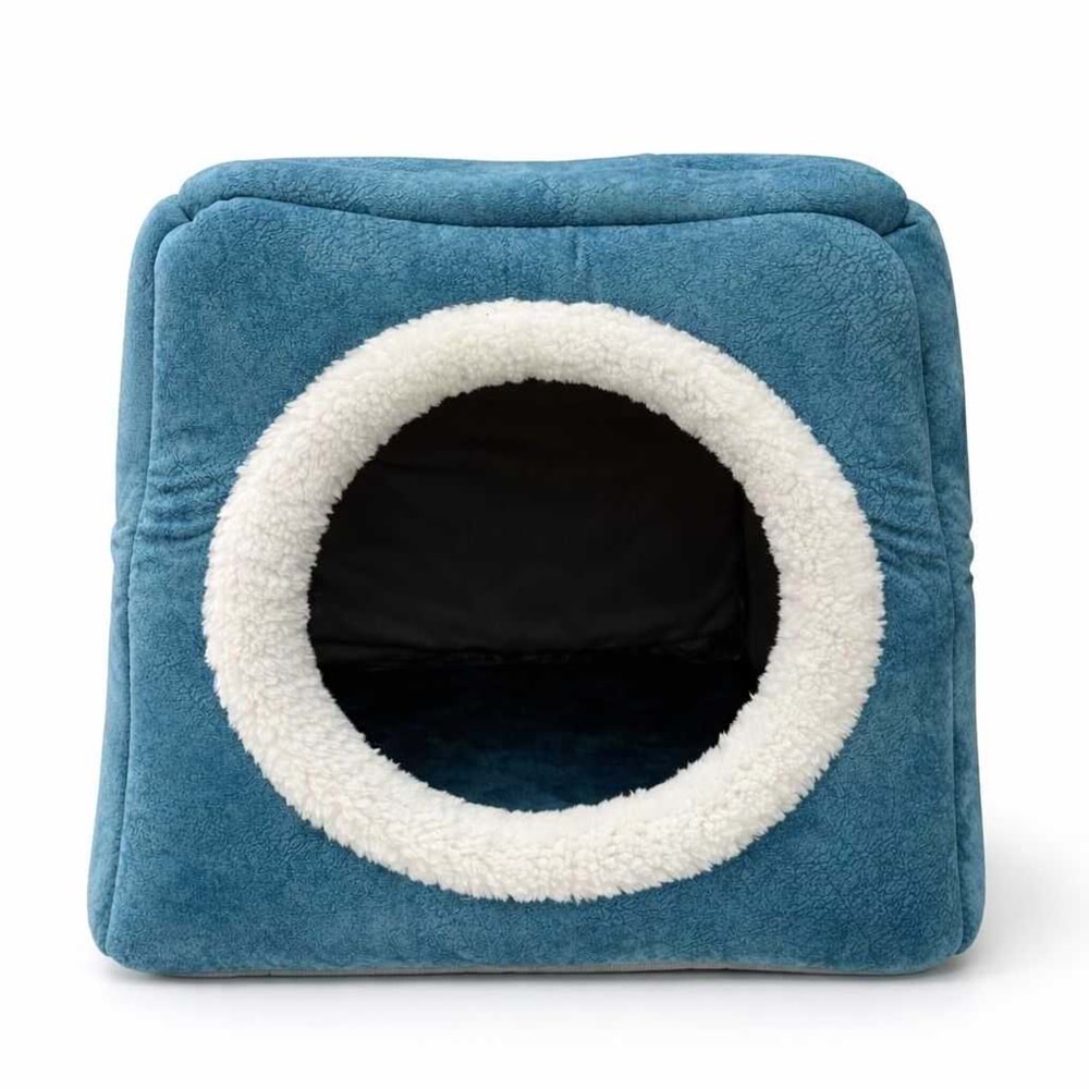 Üç Fonksiyonlu Peluş Yuva Mavi Yatak 42X42X40 Cm