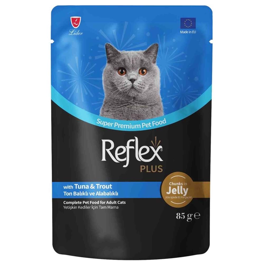Reflex Plus Jöle Etli Ton Balıklı Ve Alabalıklı Yetişkin Kedi Konserve 85 Gr.