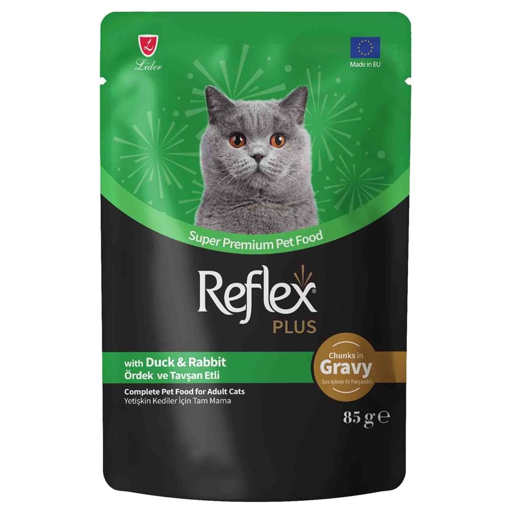 Reflex Plus Soslu Et Parçacıklı Ördekli&Tavşanlı Yetişkin Kedi Konserve 85 Gr