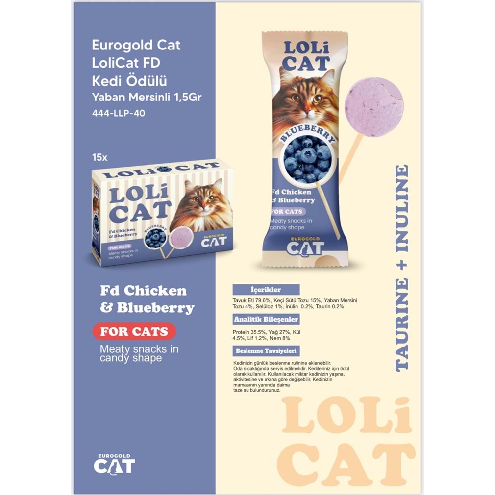 Eurogold Cat Lolicat Fd Kedi Ödülü Yaban Mersini 1,5 Gr X 15 Adet
